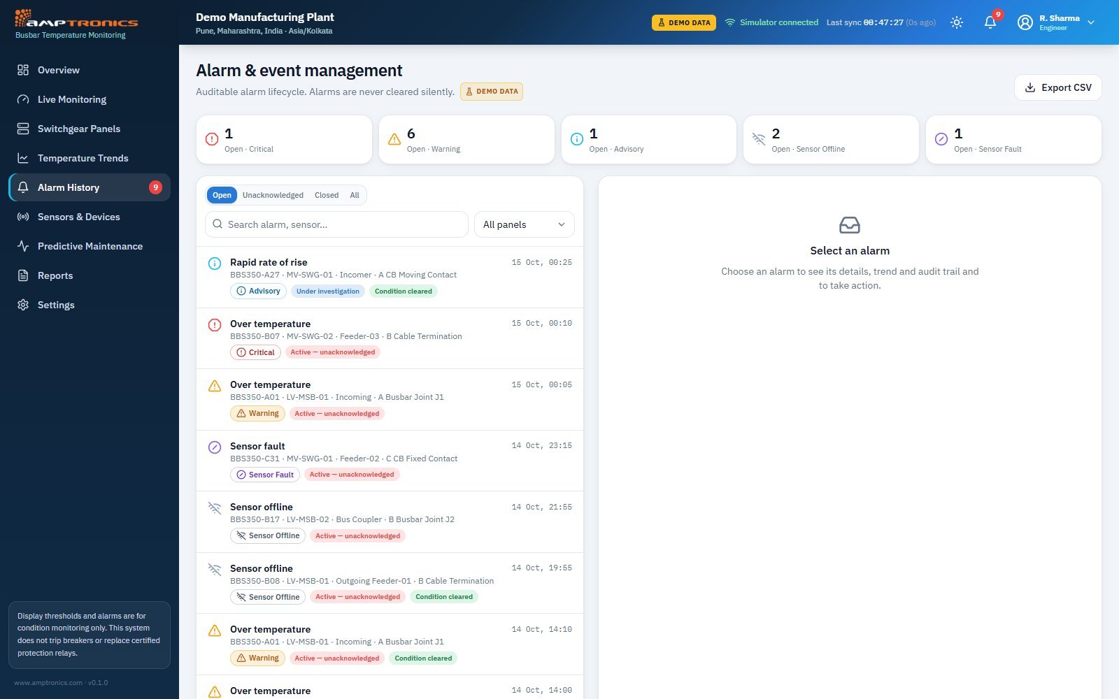 WBTMS dashboard: An auditable alarm lifecycle